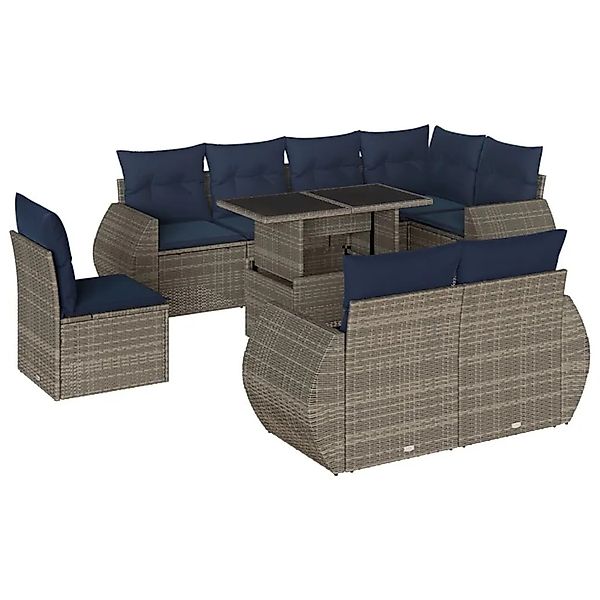 vidaXL 9-Tlg Gartensofa-Set mit Kissen Grau Polyrattan 3268671 günstig online kaufen