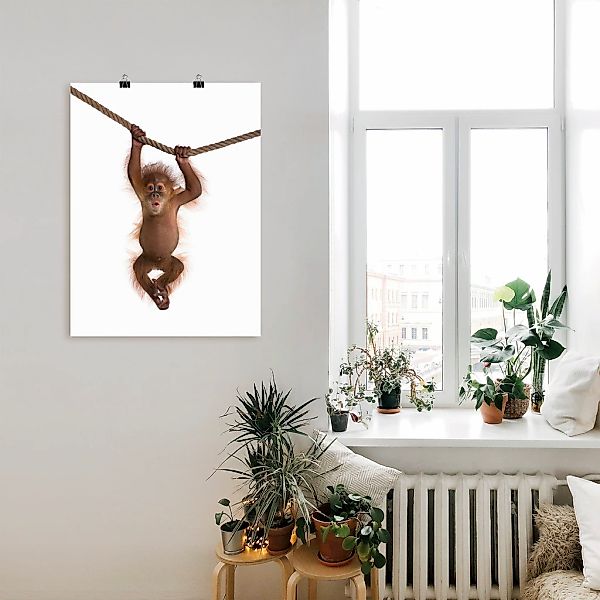 Artland Wandbild "Baby Orang Utan hängt an Seil II", Wildtiere, (1 St.), al günstig online kaufen