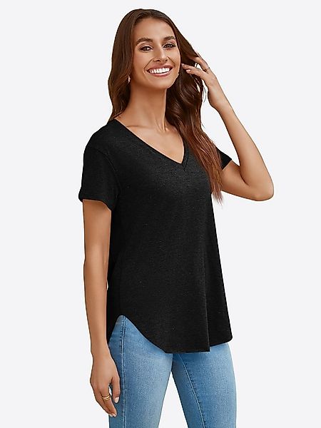 Imily Bela T-Shirt Damen V-Ausschnitt mit verlängertem, gerundetem Saum (Pa günstig online kaufen