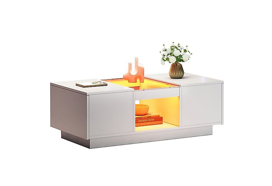 Merax Couchtisch mit LED-Beleuchtung und Glas-Tischplatte (100*50*35.5cm, 1 günstig online kaufen