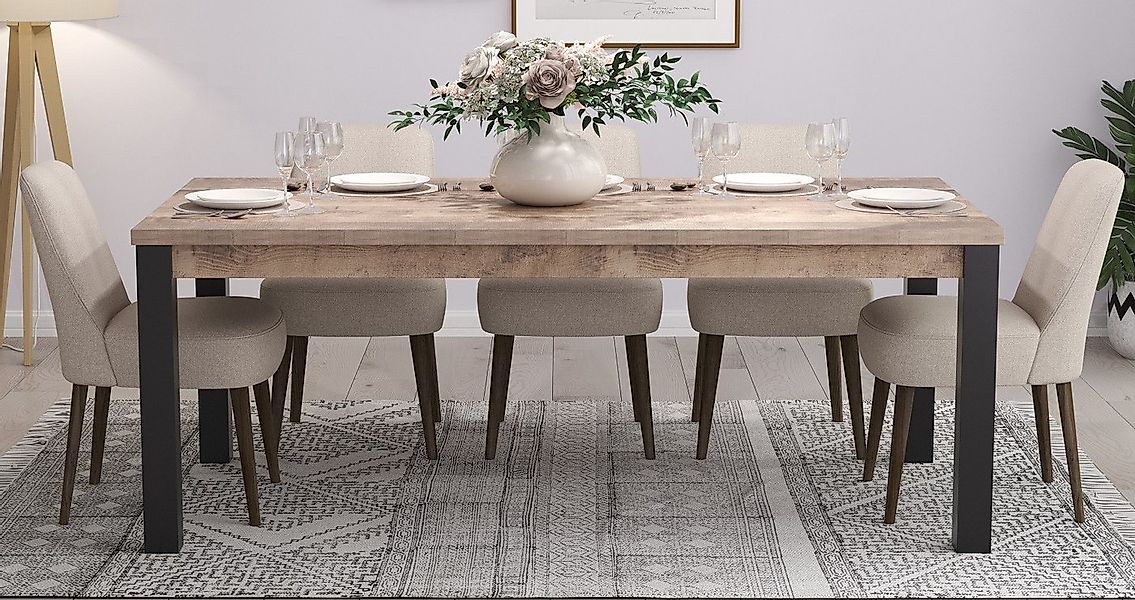 trendteam Esstisch Esstisch Emile 1, 200 x 100, Eiche Tabak / Schwarz (no-S günstig online kaufen