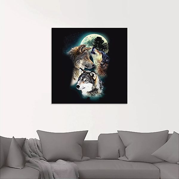 Artland Glasbild "Phantasie Wolf Wölfe mit Mond", Wildtiere, (1 St.) günstig online kaufen