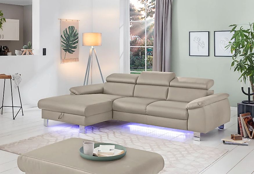 COTTA Ecksofa Komaris, Ecksofa, wahlweise mit RGB-LED-Beleuchtung und Bettf günstig online kaufen