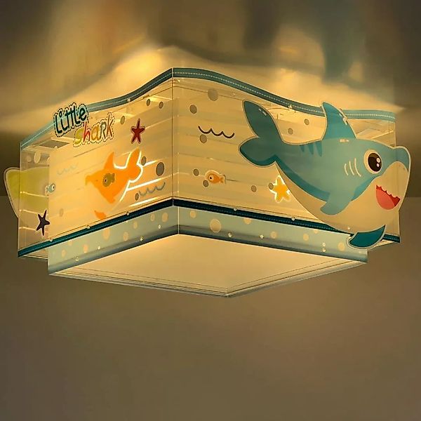 Kinderzimmer Deckenleuchte Baby Shark in Mehrfarbig und Weiß E27 2-flammig günstig online kaufen