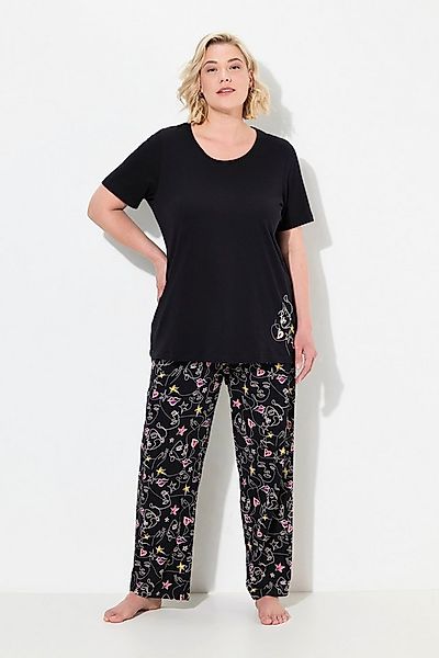 Ulla Popken Pyjama Pyjama Zweiteiler Scribble-Herz Halbarm lange Hose günstig online kaufen