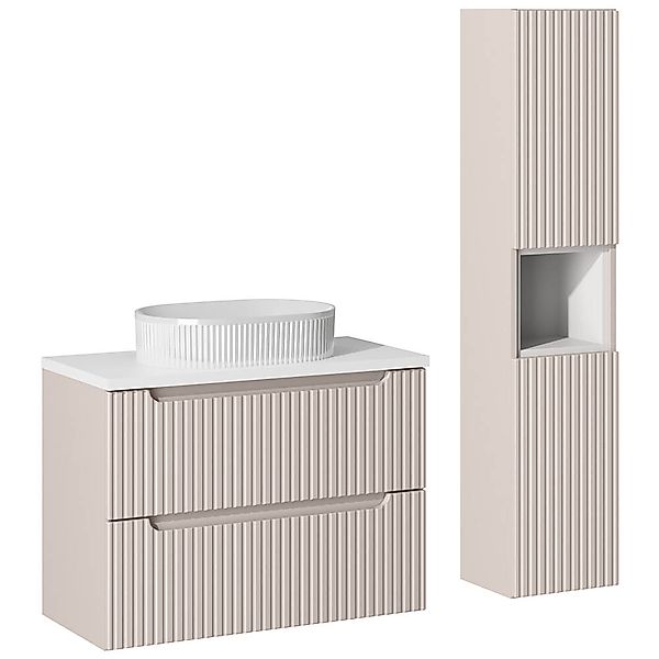 Badmöbel Set 2-teilig mit 80cm Waschtisch, kaschmir und weiß, NEWPORT-56-CA günstig online kaufen