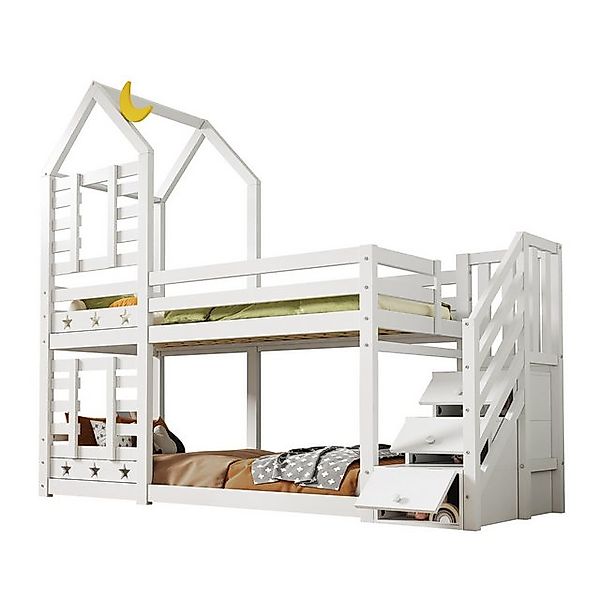 OKWISH Etagenbett Kinderbett (Hausbett mit Stauraum unter der Treppe 90x200 günstig online kaufen