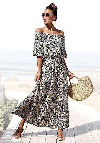 LASCANA Maxikleid mit Blumendruck und Carmenausschnitt, Sommerkleid, Strand günstig online kaufen