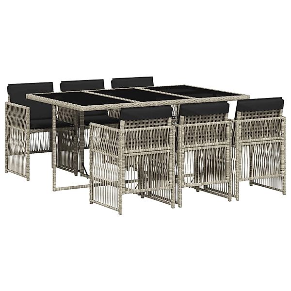 vidaXL 7-Tlg Garten-Essgruppe mit Kissen Hellgrau Poly Rattan 3210911 günstig online kaufen