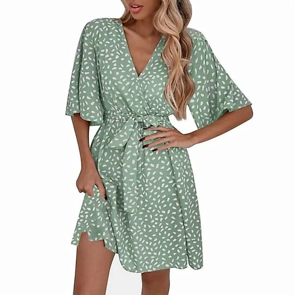 RUZU UG Dirndl Damen Wrap Casual Kleider V-Ausschnitt Sommer A-Linie Kleide günstig online kaufen