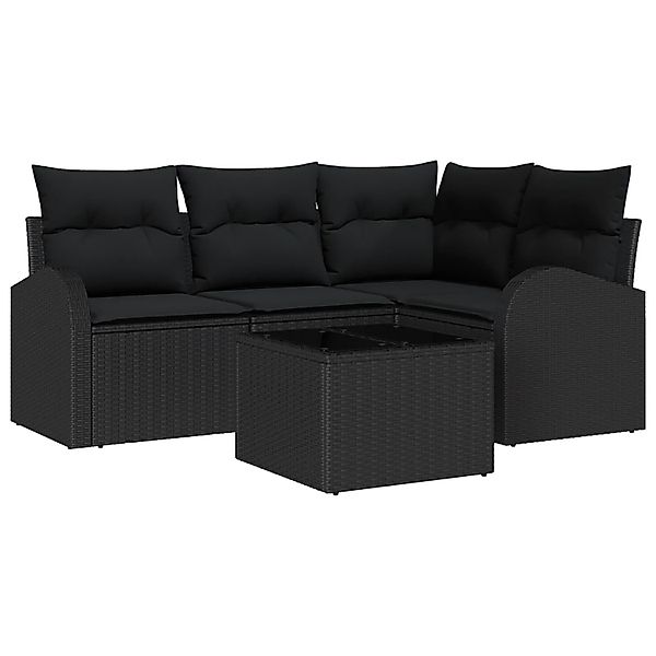 vidaXL Garten-Sofa-Set mit Kissen 5-Tlg Schwarz Poly Rattan 3354702 günstig online kaufen