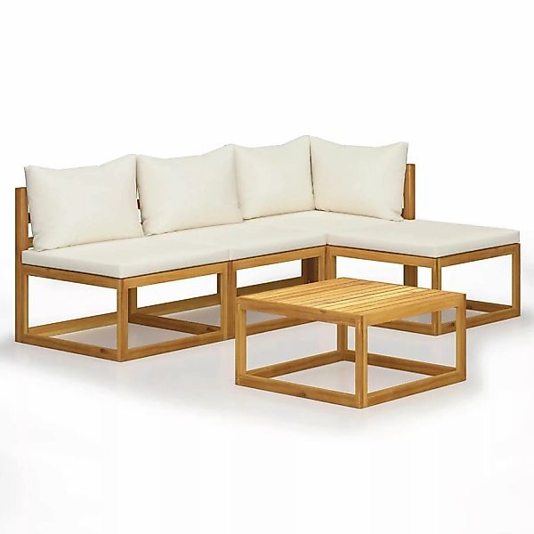 5-tlg. Garten-lounge-set Mit Auflagen Creme Massivholz Akazie günstig online kaufen