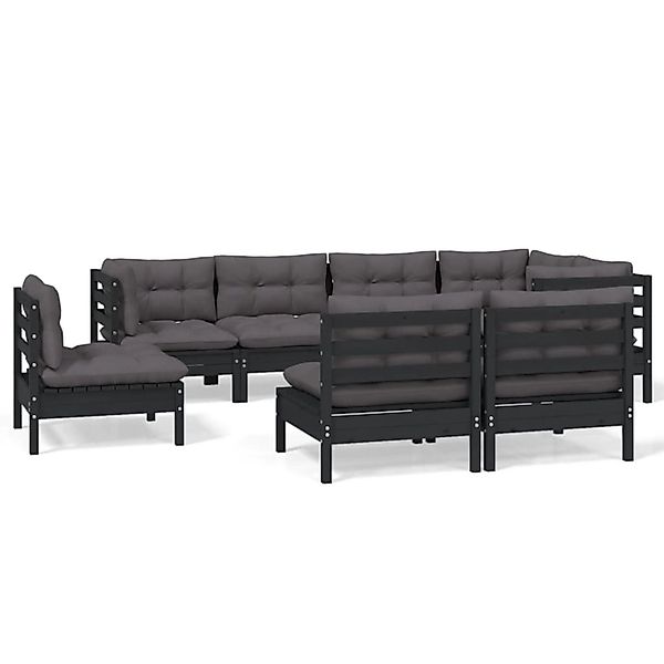 vidaXL 8-tlg Garten-Lounge-Set mit Kissen Schwarz Massivholz Kiefer Modell günstig online kaufen