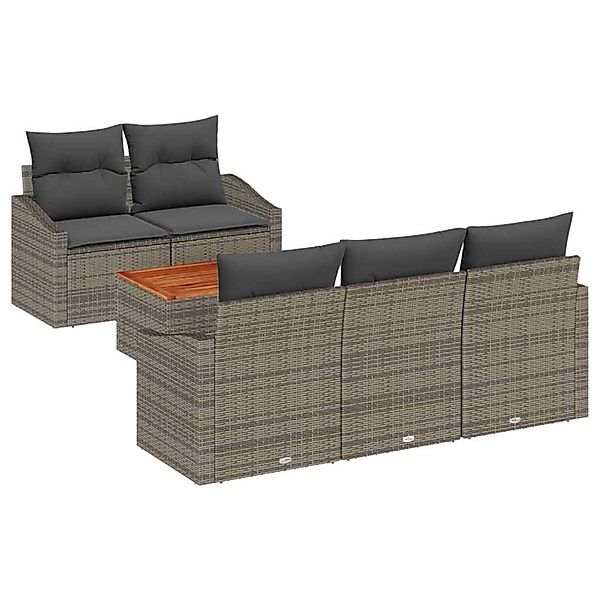 vidaXL Garten-Sofa-Set mit Kissen 6-Tlg Grau Poly Rattan 3347769 günstig online kaufen