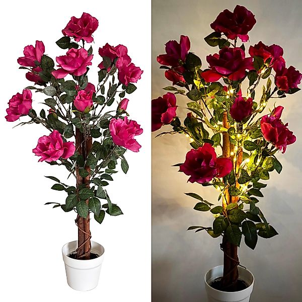 Kunstblume Rosenbaum mit LED-Lichterkette - Künstliche günstig online kaufen