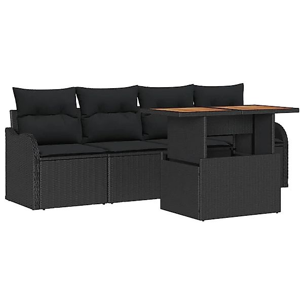 vidaXL Gartensofa-Set mit Kissen 5 Stk Schwarz Poly-Rattan 3349393 günstig online kaufen
