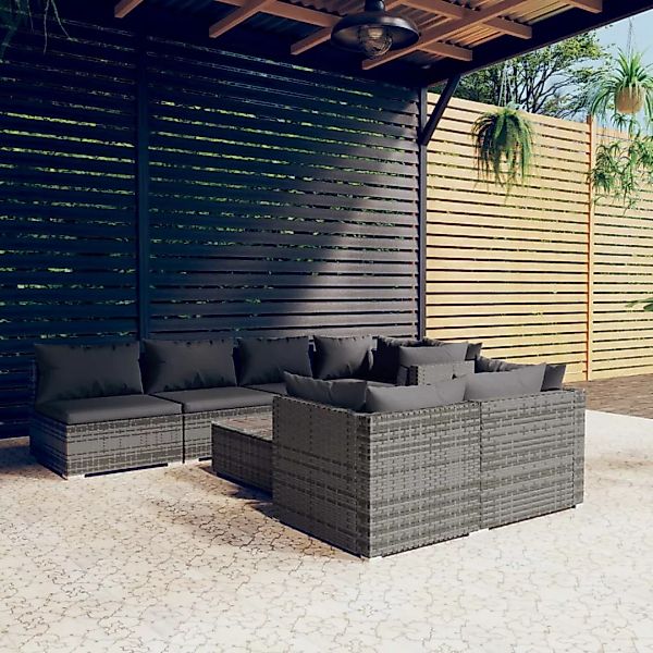 Vidaxl 8-tlg. Garten-lounge-set Mit Kissen Grau Poly Rattan günstig online kaufen