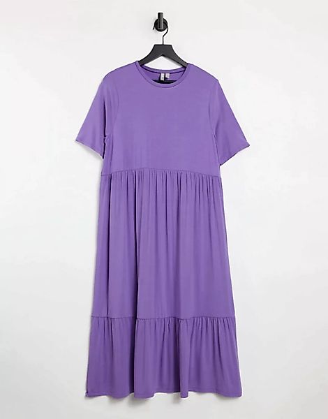 ASOS DESIGN – Gestuftes Midi-T-Shirt-Kleid in Aschlila günstig online kaufen