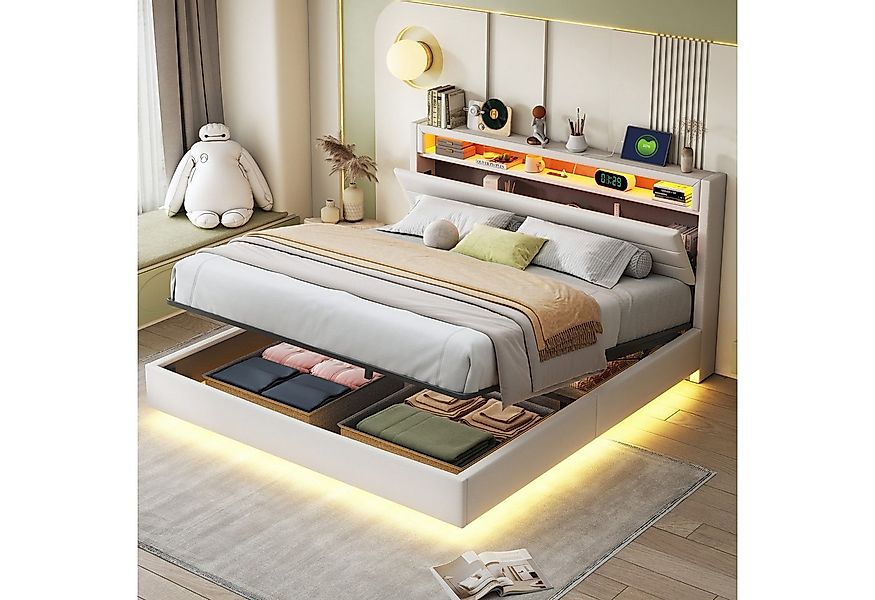 Flieks Polsterbett, LED hydraulisches Schwebebett Doppelbett 160x200cm mit günstig online kaufen