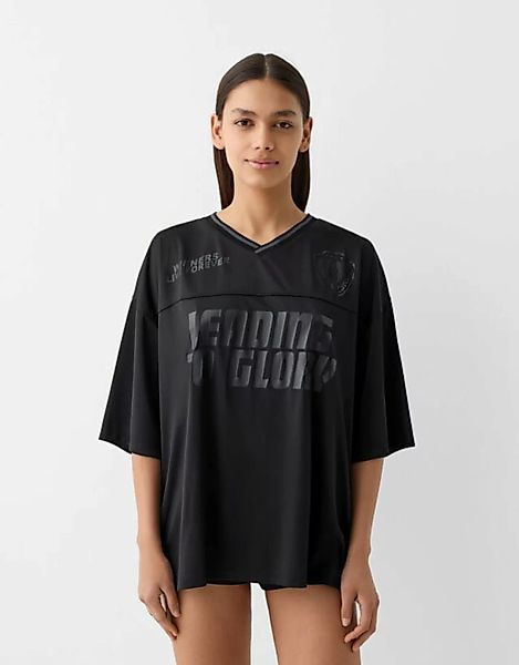 Bershka Sportliches T-Shirt Mit Kurzen Ärmeln Und Print Damen Xs Schwarz günstig online kaufen