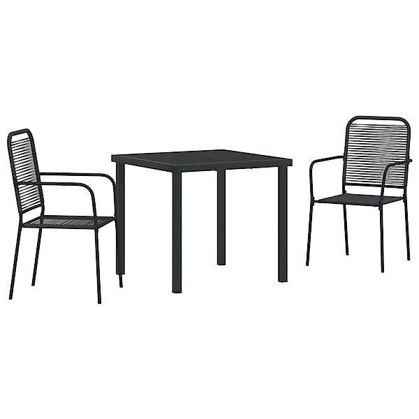 vidaXL 3-Teiliges Garten-Esstischset in Schwarz aus Baumwollseil und Stahl günstig online kaufen
