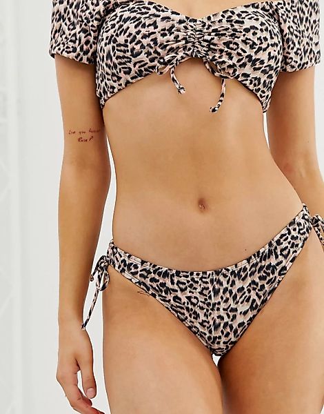 Oasis – Bikinihose mit Leopardenmuster und seitlicher Schnürung-Mehrfarbig günstig online kaufen