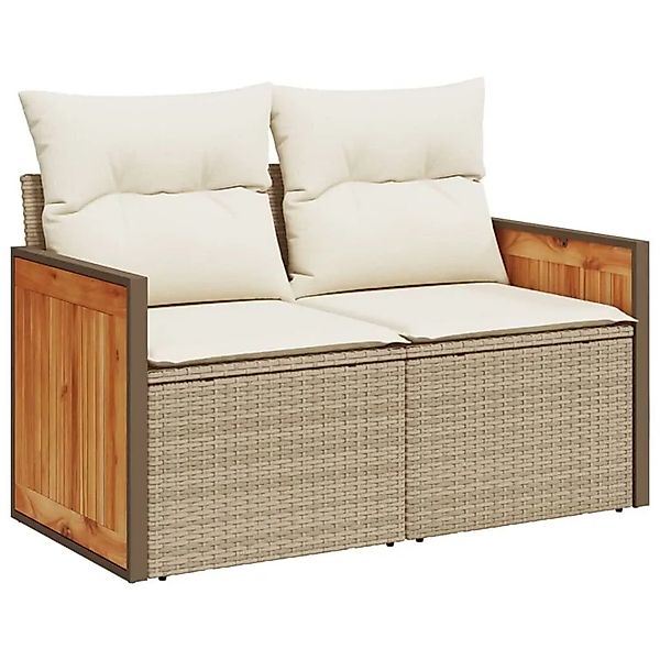 vidaXL Gartensofa mit Kissen 2-Sitzer Beige Poly Rattan 366068 günstig online kaufen