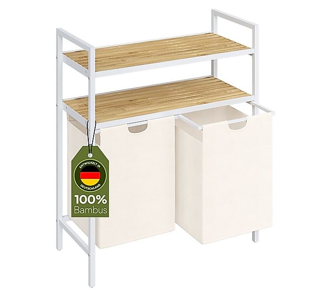 STEELSØN Wäschekorb Rigil aus Metall (2 Fächer (90 L) mit 2 Bambus-Ablagen, günstig online kaufen