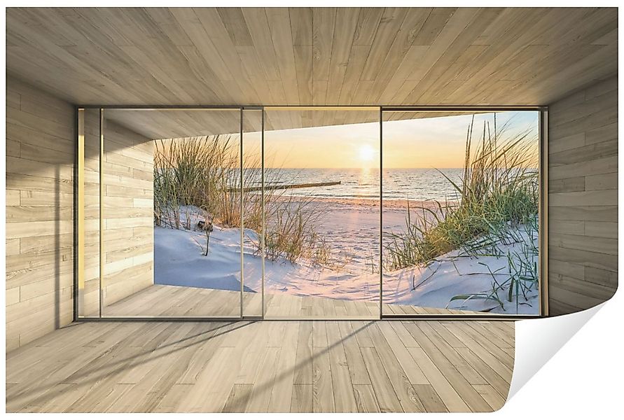 Wallarena Fototapete 3D EFFEKT Strand Meer Terrasse Fenster Wohnzimmer oder günstig online kaufen
