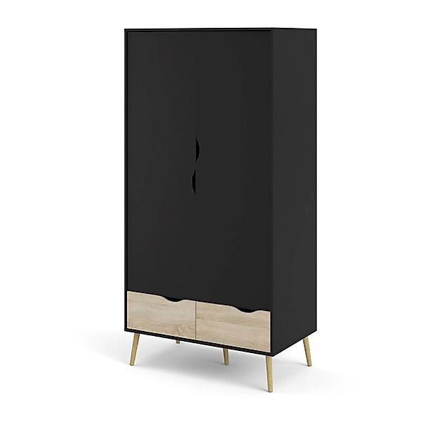 ebuy24 Olon Kleiderschrank 2 Türen 2 Schubladen Mattschwarz Eiche Dekor günstig online kaufen