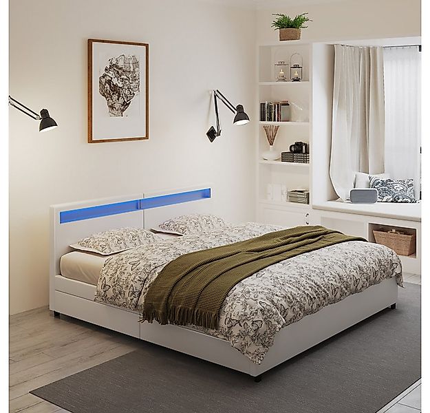 HOME DELUXE Kunstlederbett LED Bett mit Schubladen - 200 x 200 cm / 270 x 2 günstig online kaufen