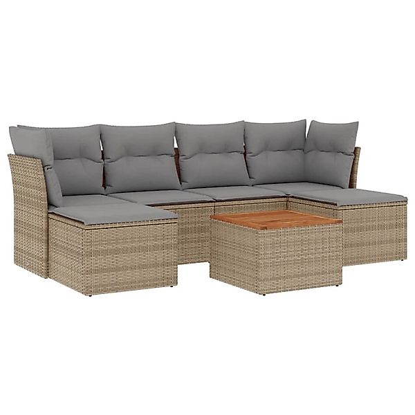 vidaXL 7-Tlg Garten-Sofagarnitur mit Kissen Beige Poly Rattan 3256101 günstig online kaufen