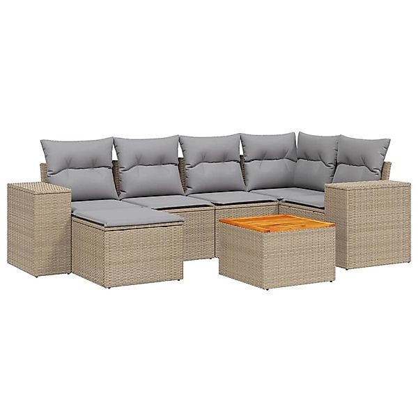 vidaXL 7-Tlg Garten-Sofagarnitur mit Kissen Beige Poly Rattan 3225548 günstig online kaufen