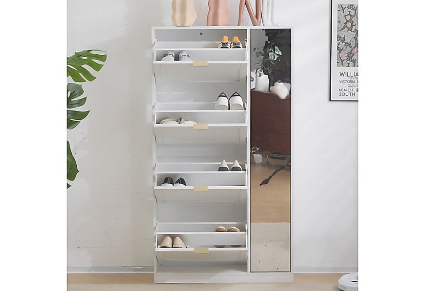Flieks Schuhschrank mit Spiegel (1-St., B80/H147/T24 cm) Schuhkommode mit 4 günstig online kaufen