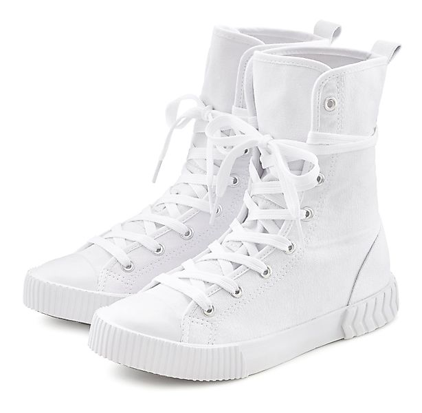 LASCANA Stiefelette im Combat Look, High Top Sneaker, Schnürschuh, Textil-B günstig online kaufen