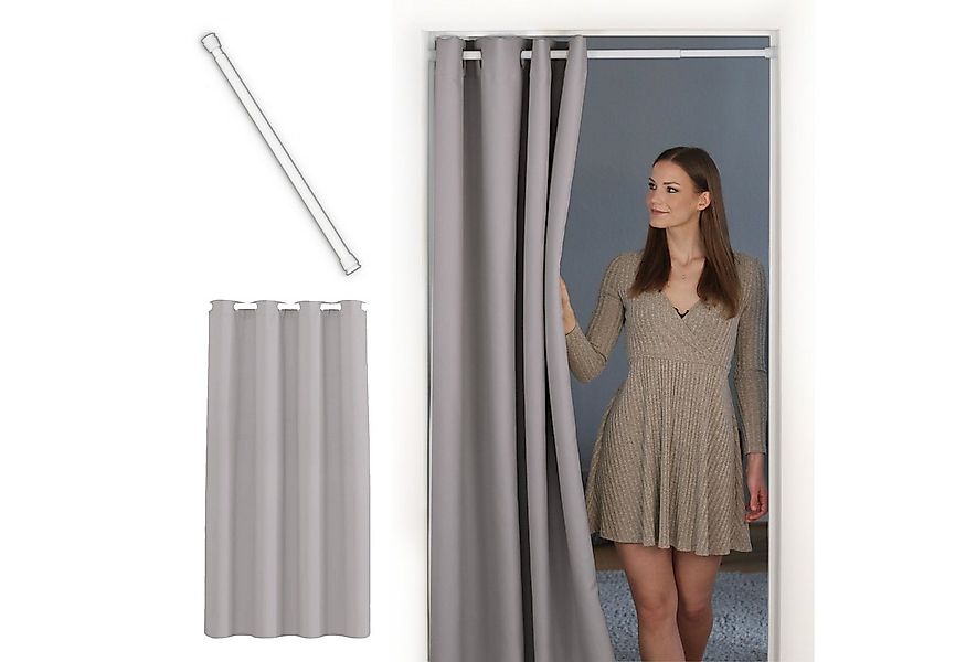 tinycurtains Türvorhang mit Stange weiß 55-90 cm ohne Bohren, Thermo Vorhan günstig online kaufen