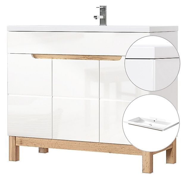 Lomadox Waschtisch SOLNA-56, weiß Wotaneiche 100x85x46cm günstig online kaufen