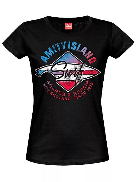 Der weisse Hai Amity Island Damen T-Shirt schwarz günstig online kaufen