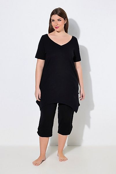 Ulla Popken Pyjama Pyjama Zipfelsaum V-Ausschnitt Halbarm günstig online kaufen