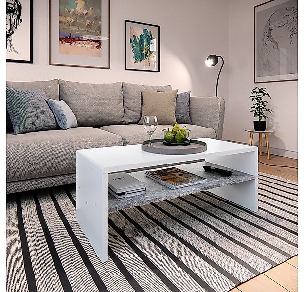Vicco Couchtisch, Beton/Weiß/Weiß, 99.6 x 39.8 cm, Drehbar günstig online kaufen