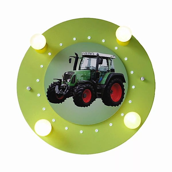 home24 Elobra Deckenleuchte Traktor 4/20 4-flammig Grün Holz Dimmbar 50x50x günstig online kaufen