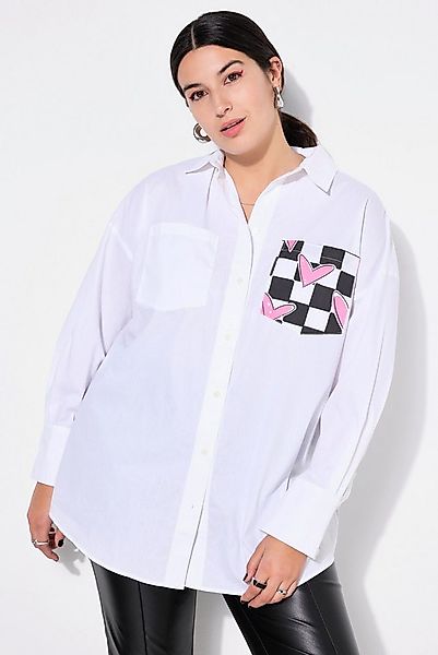 Studio Untold Hemdbluse Hemdbluse Boxy Shape Karo-Hearts Rücken-Print günstig online kaufen