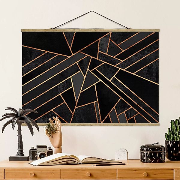 Stoffbild Abstrakt mit Posterleisten - Querformat Schwarze Dreiecke Gold günstig online kaufen