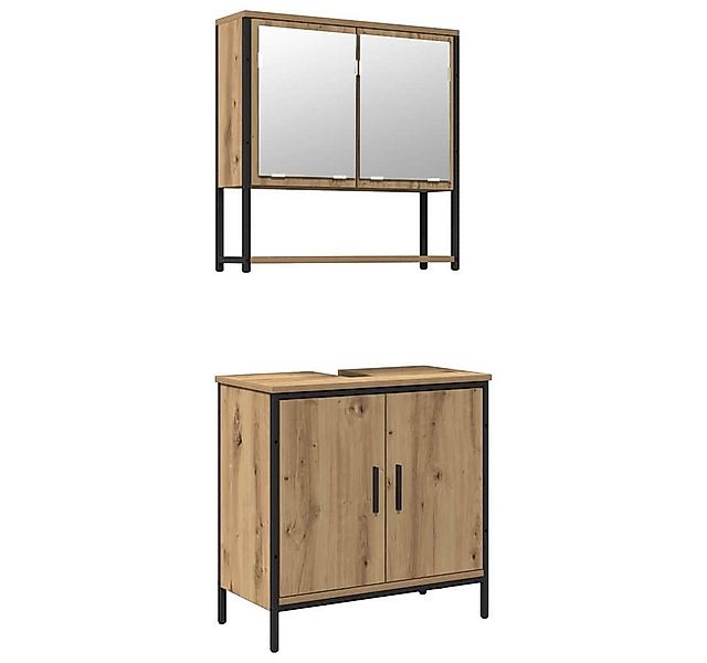 vidaXL Badezimmer-Set Badezimmermöbel-Set mit Regal mit Tür 2 pcs Braun Hol günstig online kaufen
