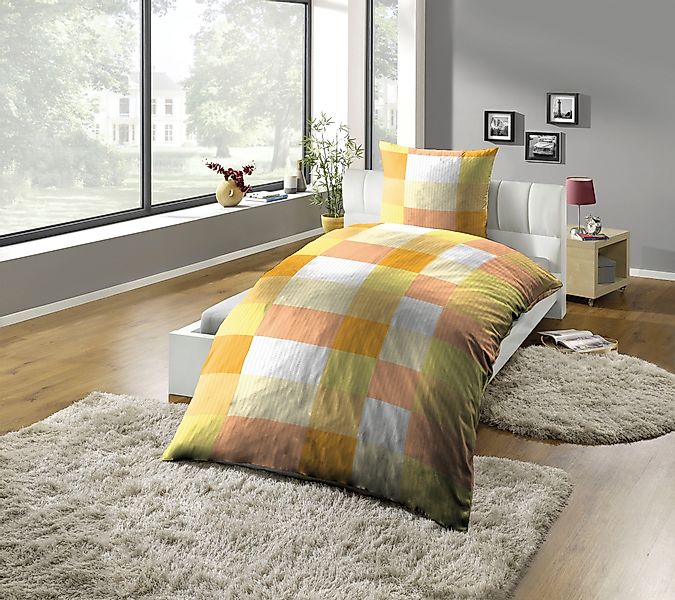 KiNZLER Bettwäsche "Bettwäsche Mikrofaser-Seersucker "Karo"" 2 Stk. tlg. Pf günstig online kaufen