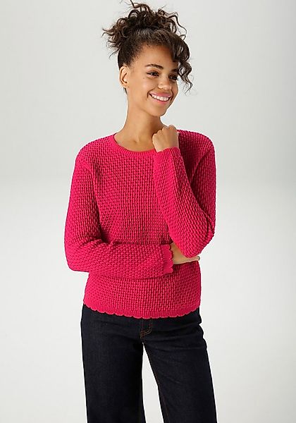 Aniston CASUAL Strickpullover mit gewellten Bündchen am Saum und den langen günstig online kaufen