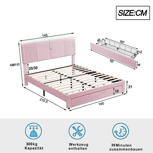 STILVORA Polsterbett 140x200 Bettgestell mit USB&LED&Stauraum,Jugendbett oh günstig online kaufen