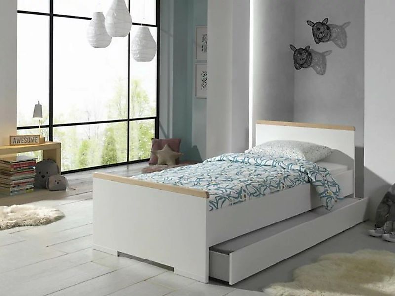 Natur24 Kinderbett Set London Einzelbett mit Bettschublade Buche Weiß günstig online kaufen
