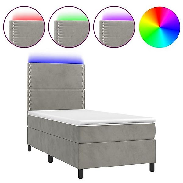 vidaXL Boxspringbett Boxspringbett mit Matratze LED Hellgrau 80x200 cm Samt günstig online kaufen