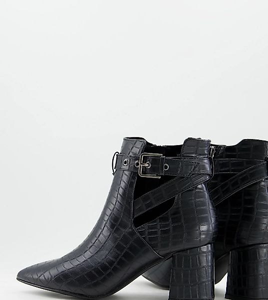 Simply Be Wide Fit – Christa – Spitze, hohe Ankle-Boots in Kroko-schwarz, w günstig online kaufen
